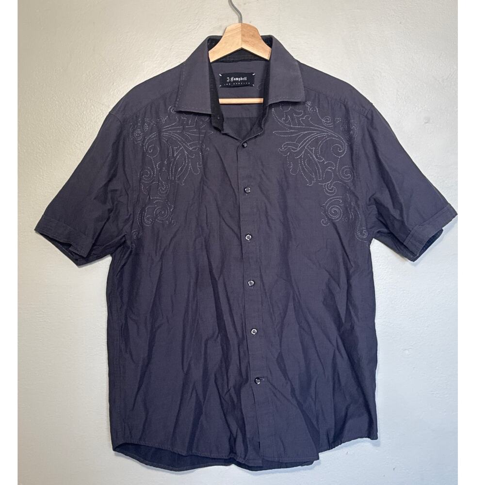 Men's Size XL J. Campbell Los Angeles Gray Short Sleeve Button Up Embroidered